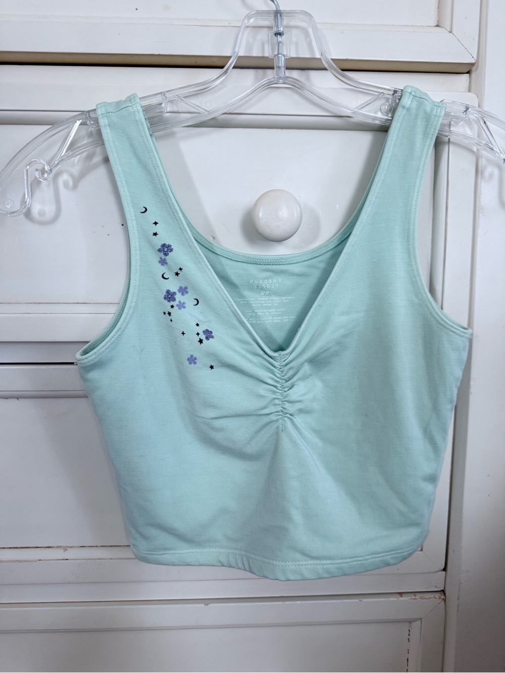 Light Green Floral Ruched Tank Top - Picture 3 of 4